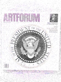 the cover of artforum magazine with an image of the president of the united states